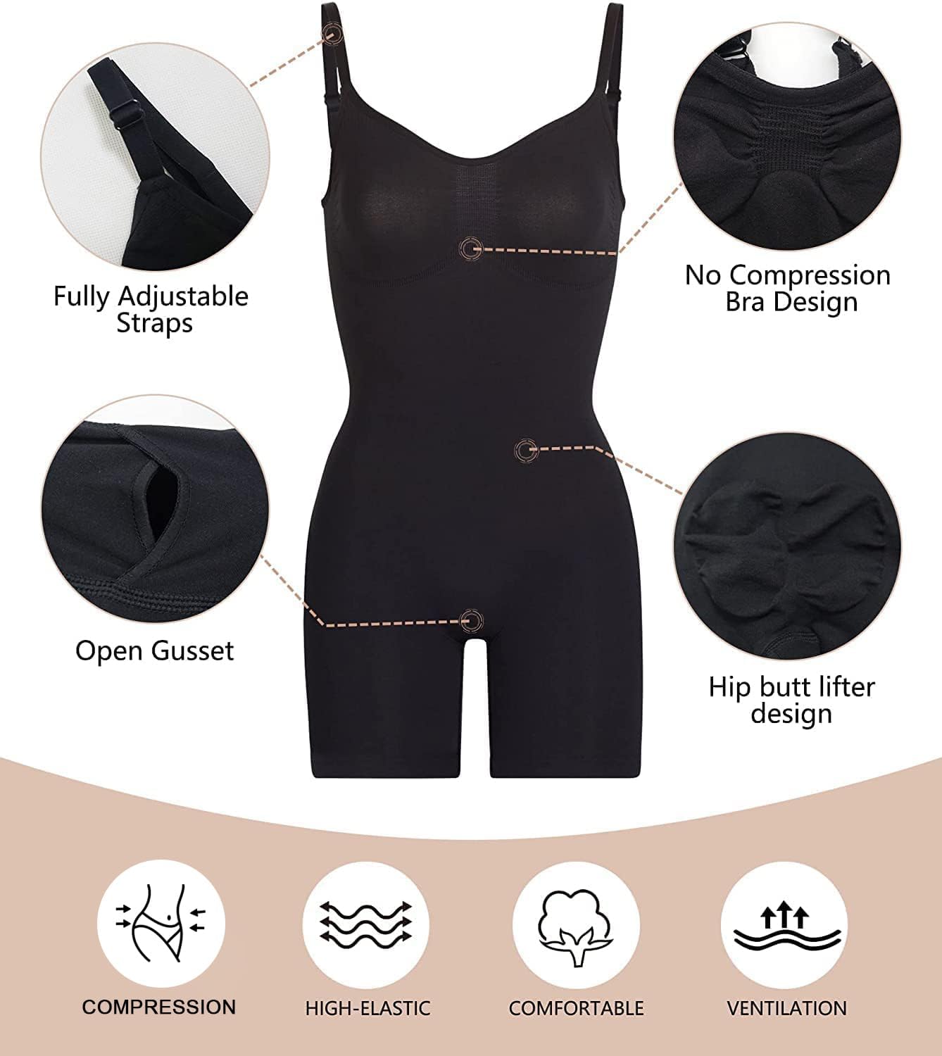 SHAPERX Bodysuit for Women Tummy Control Shapewear Seamless Sculpting Mid Thigh Body Shaper Tank Top