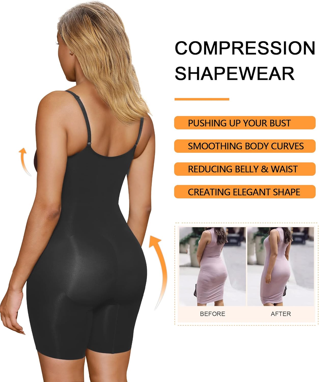 SHAPERX Bodysuit for Women Tummy Control Shapewear Seamless Sculpting Mid Thigh Body Shaper Tank Top
